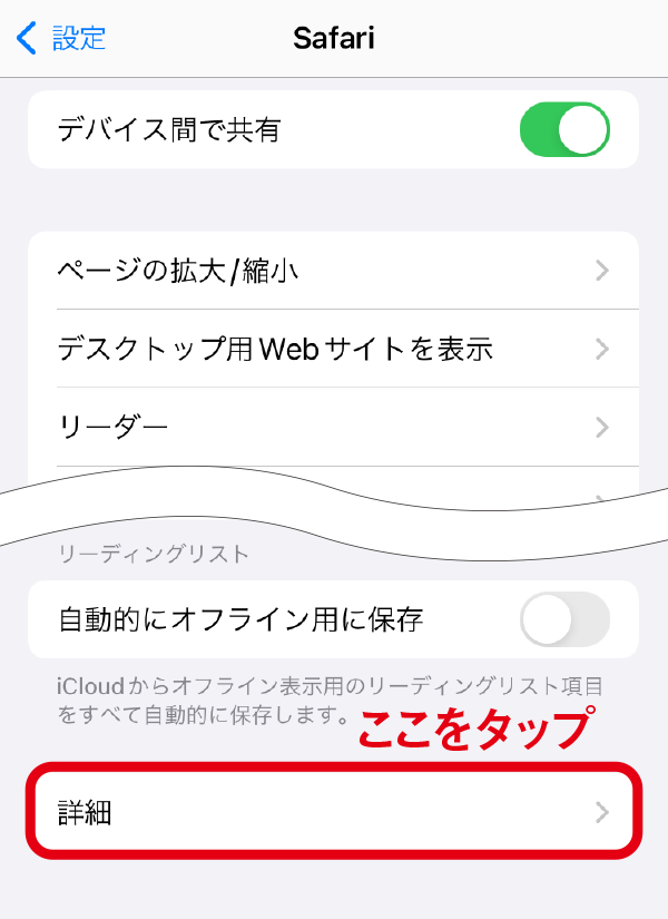 Safariから「詳細」を選択